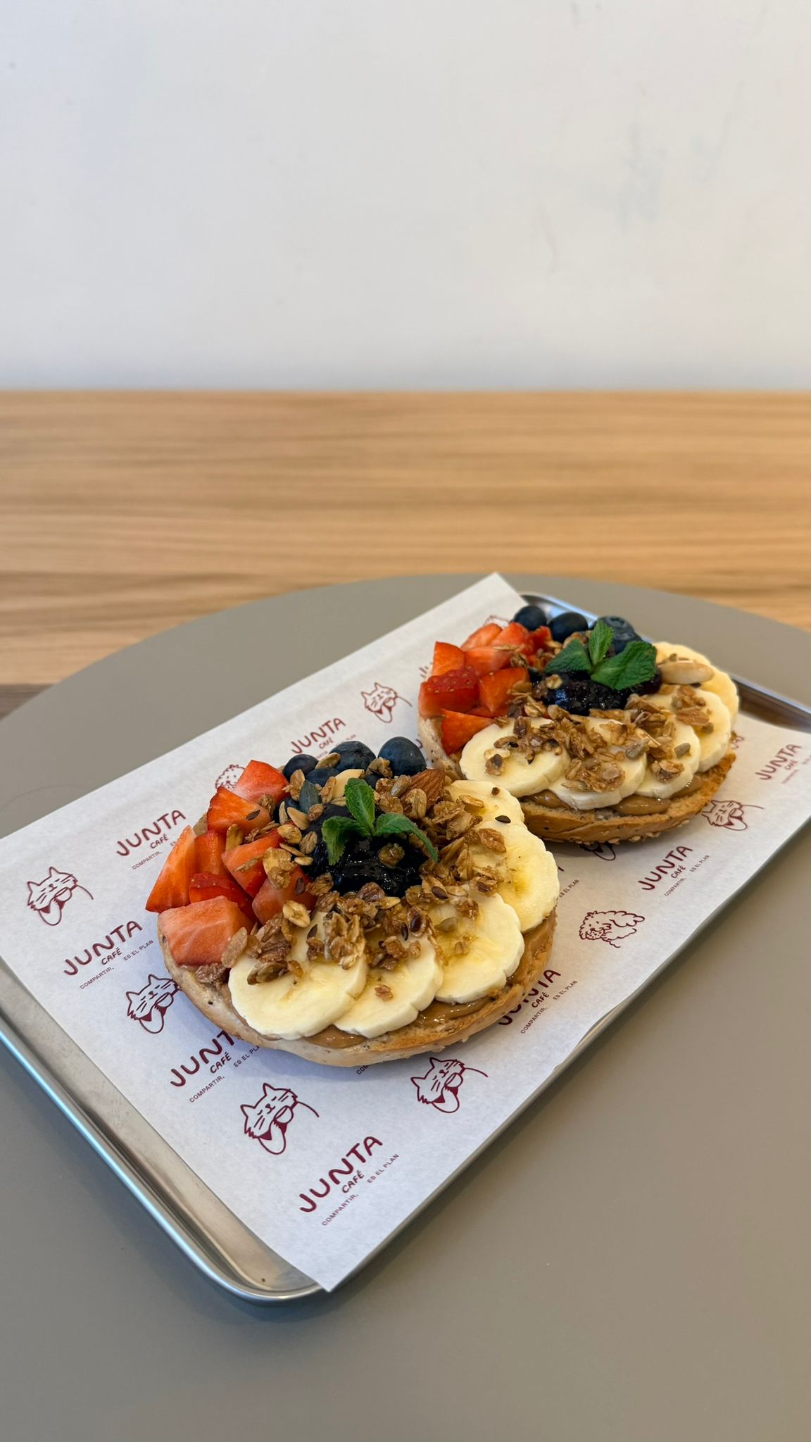 Bagels with fruit and granola